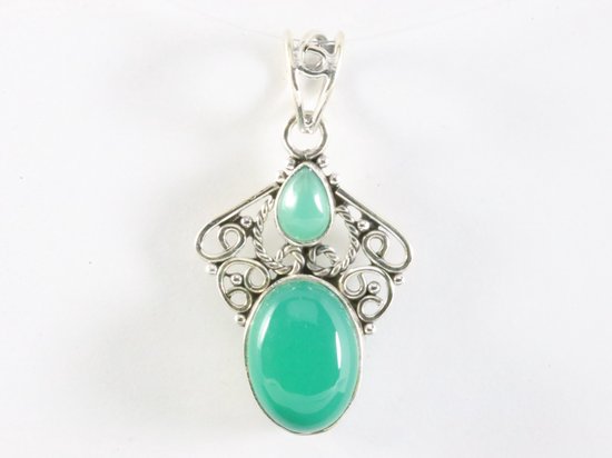 Opengewerkte zilveren hanger met groene onyx afbeelding 4