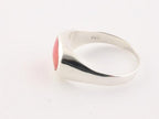 Ovale hoogglans zilveren ring met rode koraal steen afbeelding 2