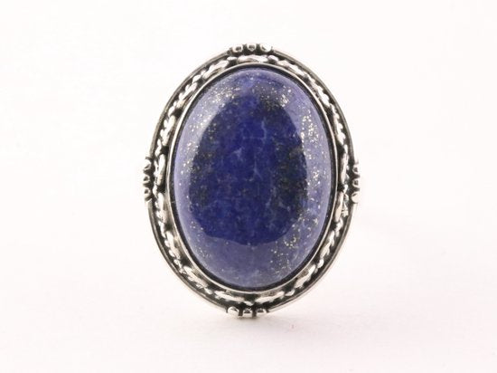 Zware bewerkte zilveren ring met lapis lazuli afbeelding 4