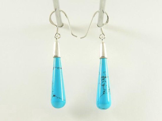 Zilveren oorbellen met pegels blauwe turkoois afbeelding 2