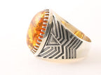 Zware bewerkte zilveren ring met amber afbeelding 2
