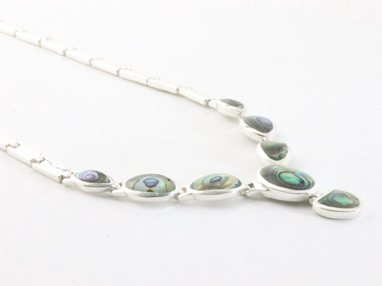 Hoogglans zilveren collier met abalone schelp afbeelding 2