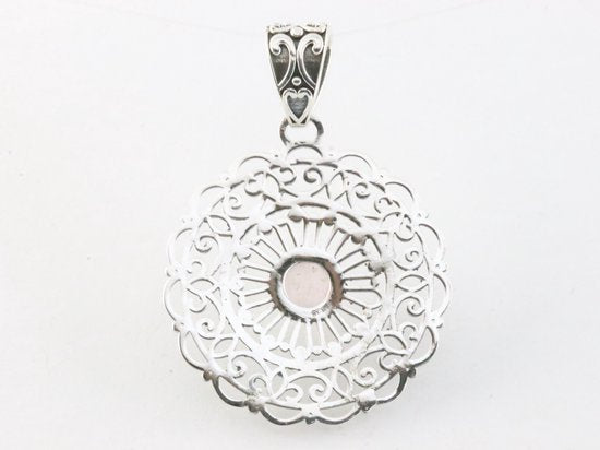 Opengewerkte zilveren hanger met rozenkwarts afbeelding 3