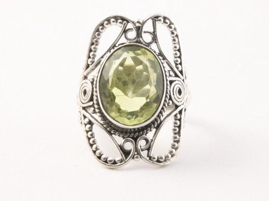Opengewerkte zilveren ring met lemonkwarts afbeelding 4