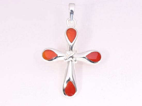 Hoogglans zilveren kruishanger met carneool afbeelding 1
