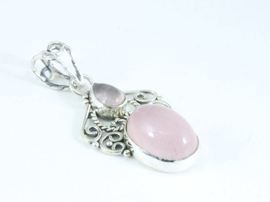 Opengewerkte zilveren hanger met rozenkwarts afbeelding 2