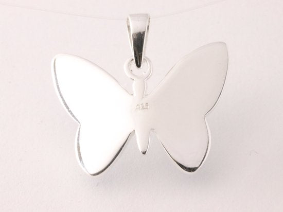Zilveren vlinder hanger met blauwe schelp afbeelding 3