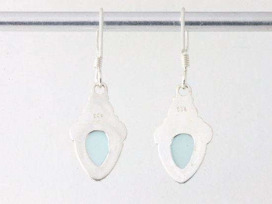 Fijne bewerkte zilveren oorbellen met aqua chalcedoon afbeelding 3