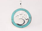 Ronde zilveren hanger met ohm teken en groene turkoois afbeelding 4