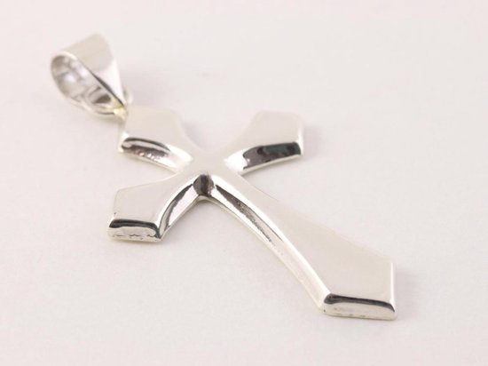 Hoogglans zilveren kruishanger aan ketting afbeelding 2