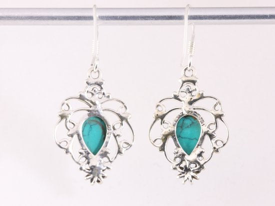 Opengewerkte zilveren oorbellen met turkoois afbeelding 3