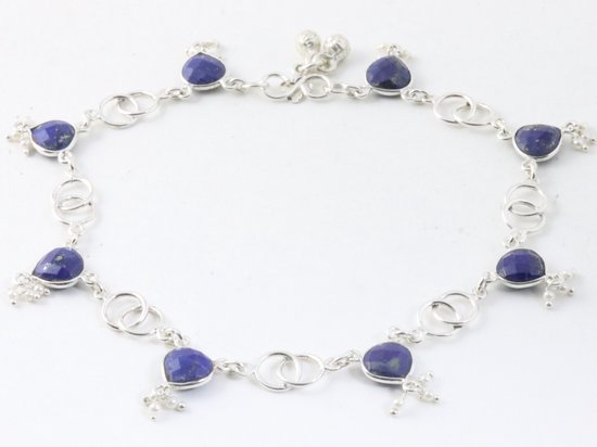 Zilveren enkelband met lapis lazuli en fijne parels afbeelding 1