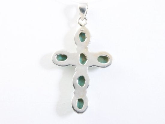 Bewerkte zilveren kruishanger met Arizona turkoois afbeelding 3