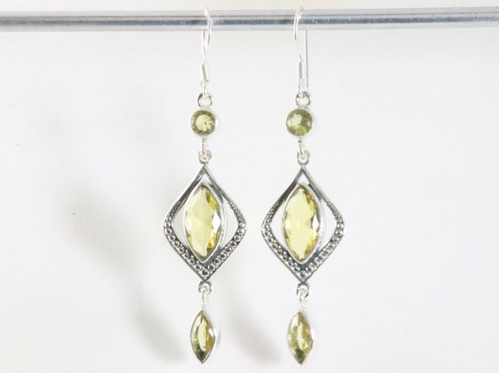 Lange bewerkte zilveren oorbellen met citrien afbeelding 3