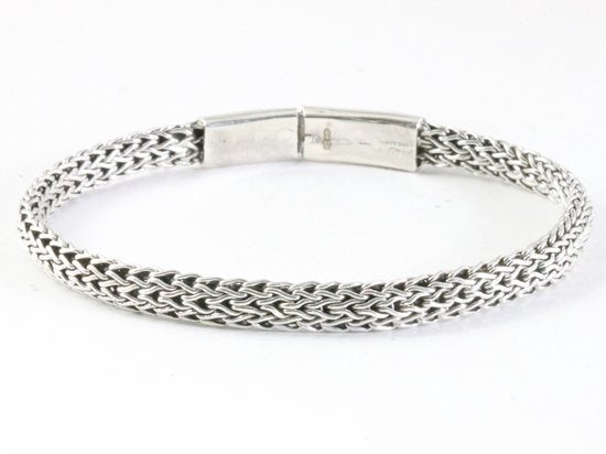 Gevlochten zilveren armband met kliksluiting afbeelding 3