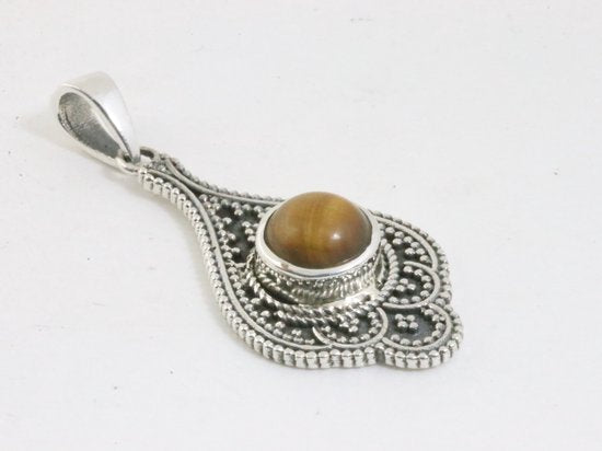 Bewerkte zilveren hanger met tijgeroog afbeelding 2