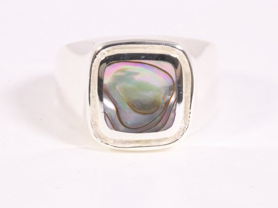 Zilveren zegelring met abalone schelp afbeelding 4