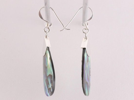Grote druppelvormige zilveren oorbellen met abalone schelp afbeelding 2