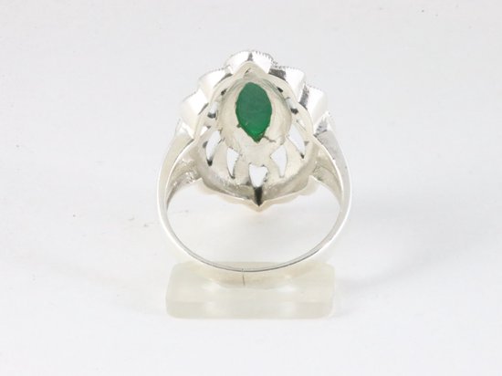 Zware opengewerkte zilveren ring met jade en marcasiet afbeelding 3