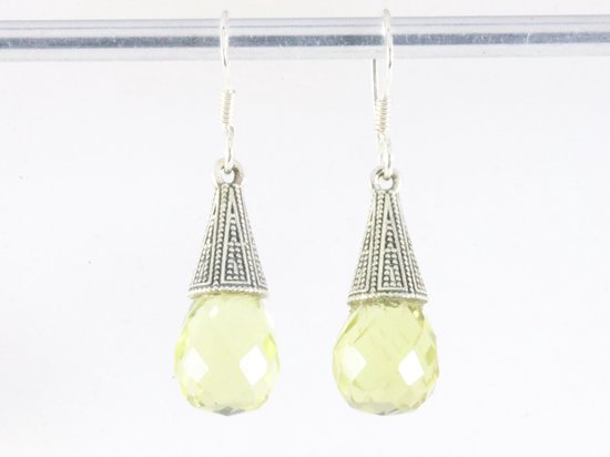 Bewerkte zilveren oorbellen met lemonkwarts afbeelding 3