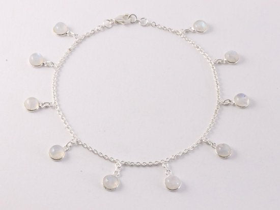 Fijne zilveren enkelband met regenboog maansteen afbeelding 1