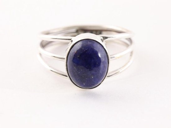 Opengewerkte zilveren ring met lapis lazuli afbeelding 4