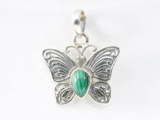 Bewerkte zilveren vlinder hanger met malachiet afbeelding 4