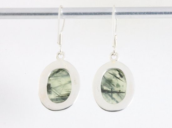 Ovale zilveren oorbellen met prehniet afbeelding 3