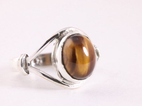 Opengewerkte zilveren ring met tijgeroog afbeelding 1
