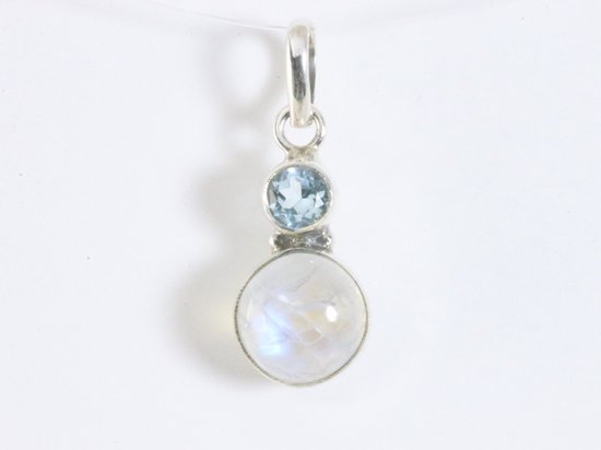 Fijne zilveren hanger met regenboog maansteen en blauwe topaas afbeelding 4
