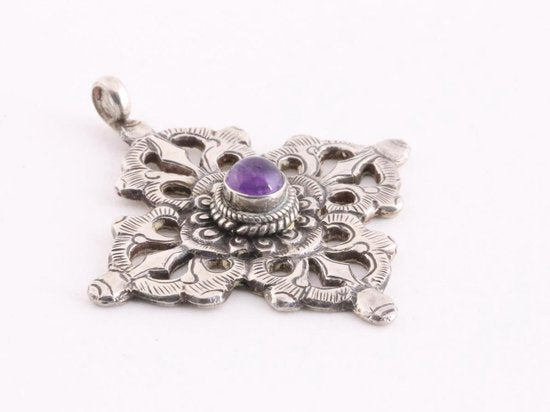 Traditionele zilveren dubbele vajra hanger met amethist afbeelding 3