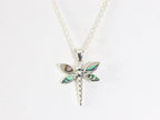 Fijne zilveren libelle hanger met abalone schelp aan ketting afbeelding 4