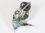 Zilveren uil broche met marcasiet, emaille en granaat afbeelding 4
