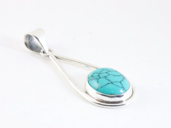 Zilveren hanger met turkoois aan ketting afbeelding 2