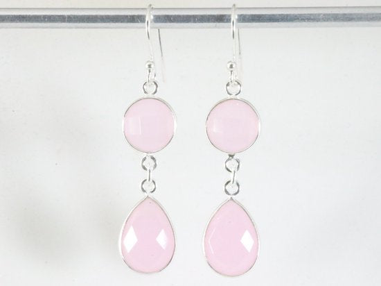 Lange zilveren oorbellen met rozenkwarts afbeelding 3