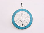 Ronde zilveren levensboom hanger met blauwe turkoois afbeelding 1