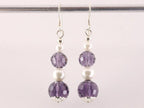 Zilveren oorbellen met amethist bolletjes en zoetwater parel afbeelding 4