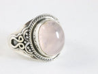 Bewerkte zilveren ring met rozenkwarts afbeelding 1