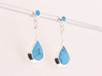 Druppelvormige hoogglans zilveren oorstekers met blauwe turkoois afbeelding 2