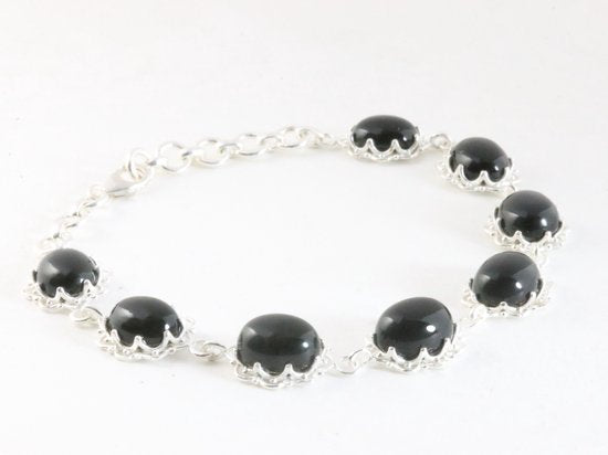 Bewerkte zilveren armband met onyx afbeelding 2