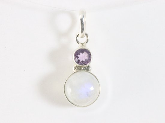 Fijne zilveren hanger met regenboog maansteen en amethist afbeelding 4