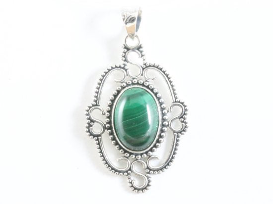 Opengewerkte zilveren hanger met malachiet afbeelding 4