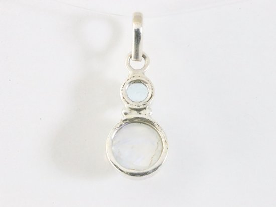 Fijne zilveren hanger met regenboog maansteen en blauwe topaas afbeelding 3