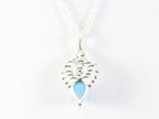 Fijne opengewerkte zilveren hanger met blauwe chalcedoon aan ketting afbeelding 3