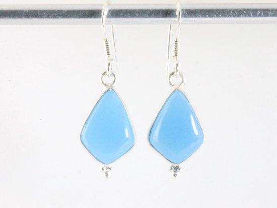 Fijne zilveren oorbellen met blauwe chalcedoon afbeelding 3