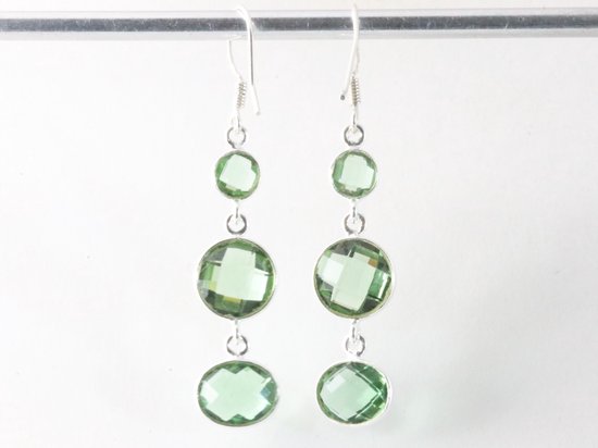 Lange zilveren oorbellen met groene amethist afbeelding 2