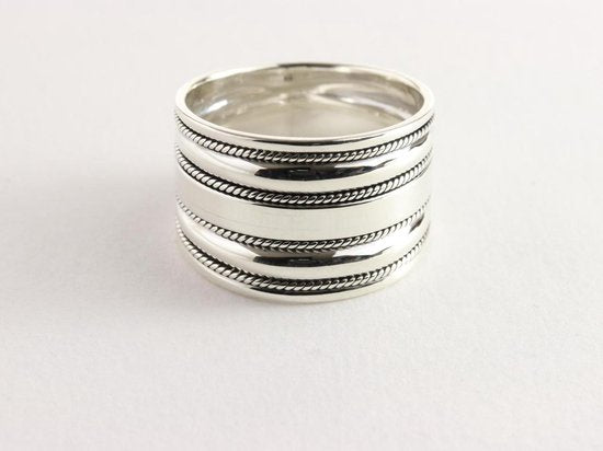 Brede hoogglans zilveren ring met fijne kabelpatronen afbeelding 2