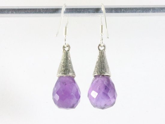 Bewerkte zilveren oorbellen met amethist afbeelding 2