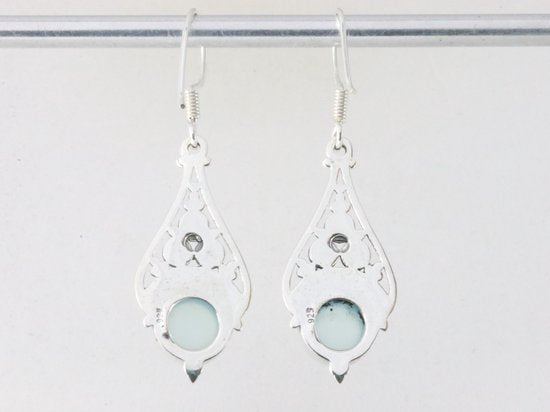 Opengewerkte zilveren oorbellen met aqua chalcedoon afbeelding 2