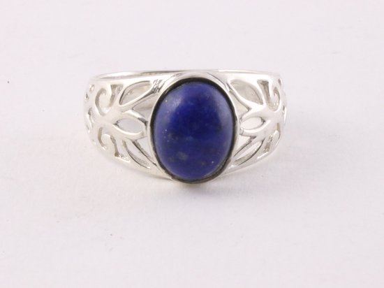 Opengewerkte zilveren ring met lapis lazuli afbeelding 4